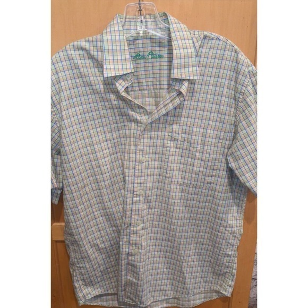 Alan Flusser Men’s medium‎ Cotton Bright Plaids Blue Green short sleeve